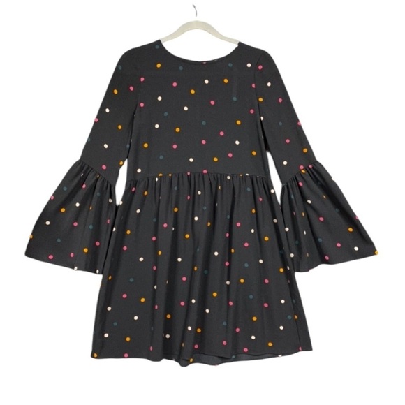 ASOS Dresses & Skirts - NEW ASOS Fluted Bell Sleeve Polka Dot Skater Dress Black Semi Sheer Size 4